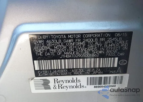 2016 Lexus Is 200T из США, поврежденный, VIN JTHBA1D29G5001862